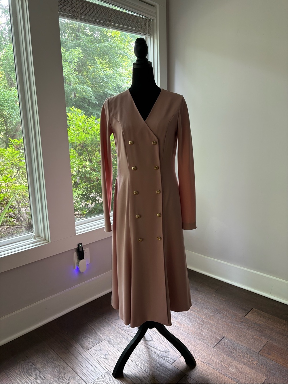 Tailored Double-Breasted Long Sleeve Dress — Blush Pink - Picture 2 of 3